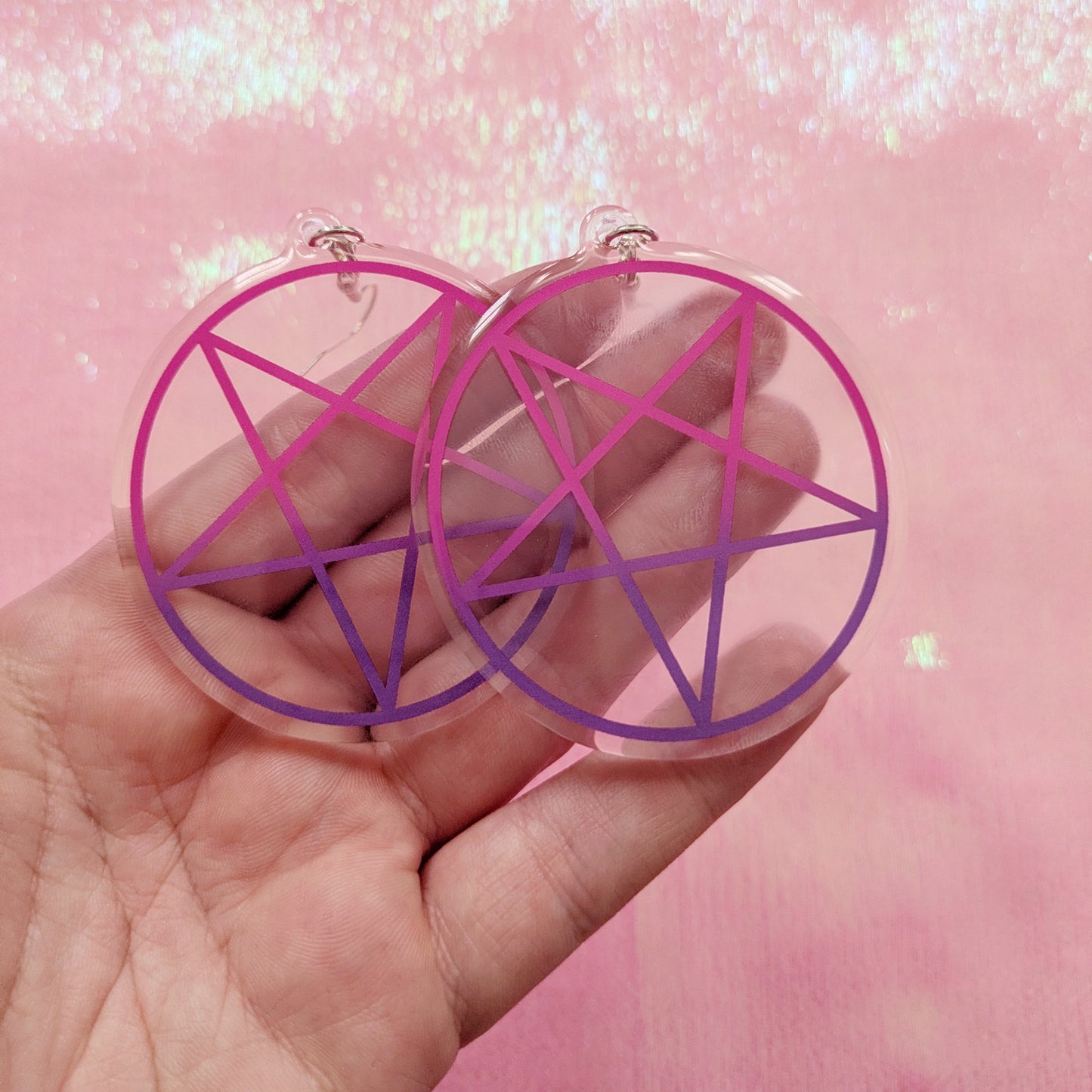 Pink And Purple Inverted Pentagram 2.5 Inch Earrings