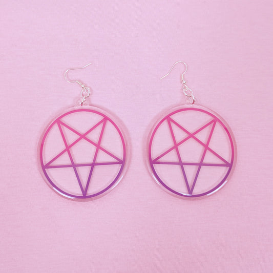 Pink And Purple Inverted Pentagram 2.5 Inch Earrings