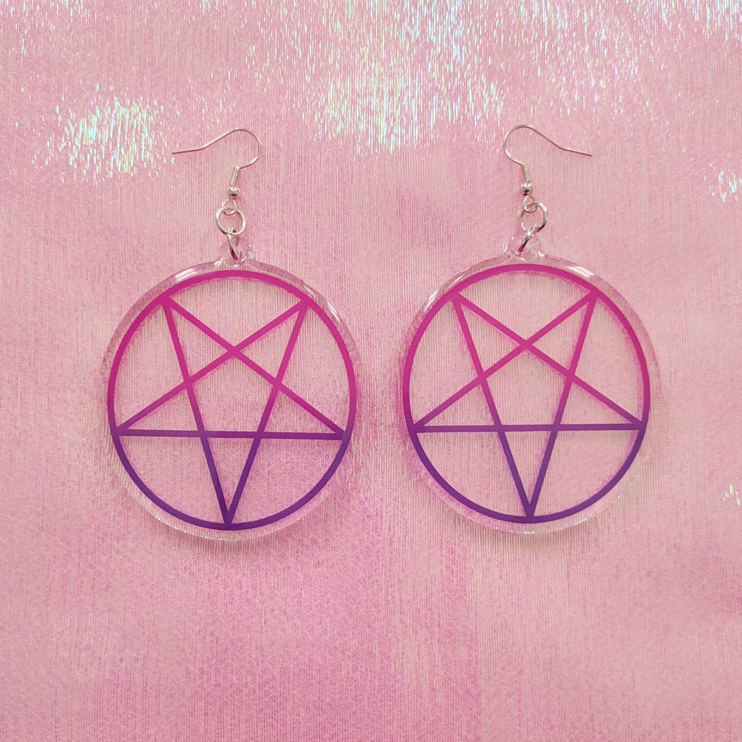 Pink And Purple Inverted Pentagram 2.5 Inch Earrings