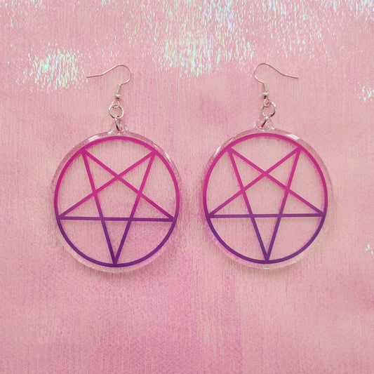 Pink And Purple Inverted Pentagram 2.5 Inch Earrings