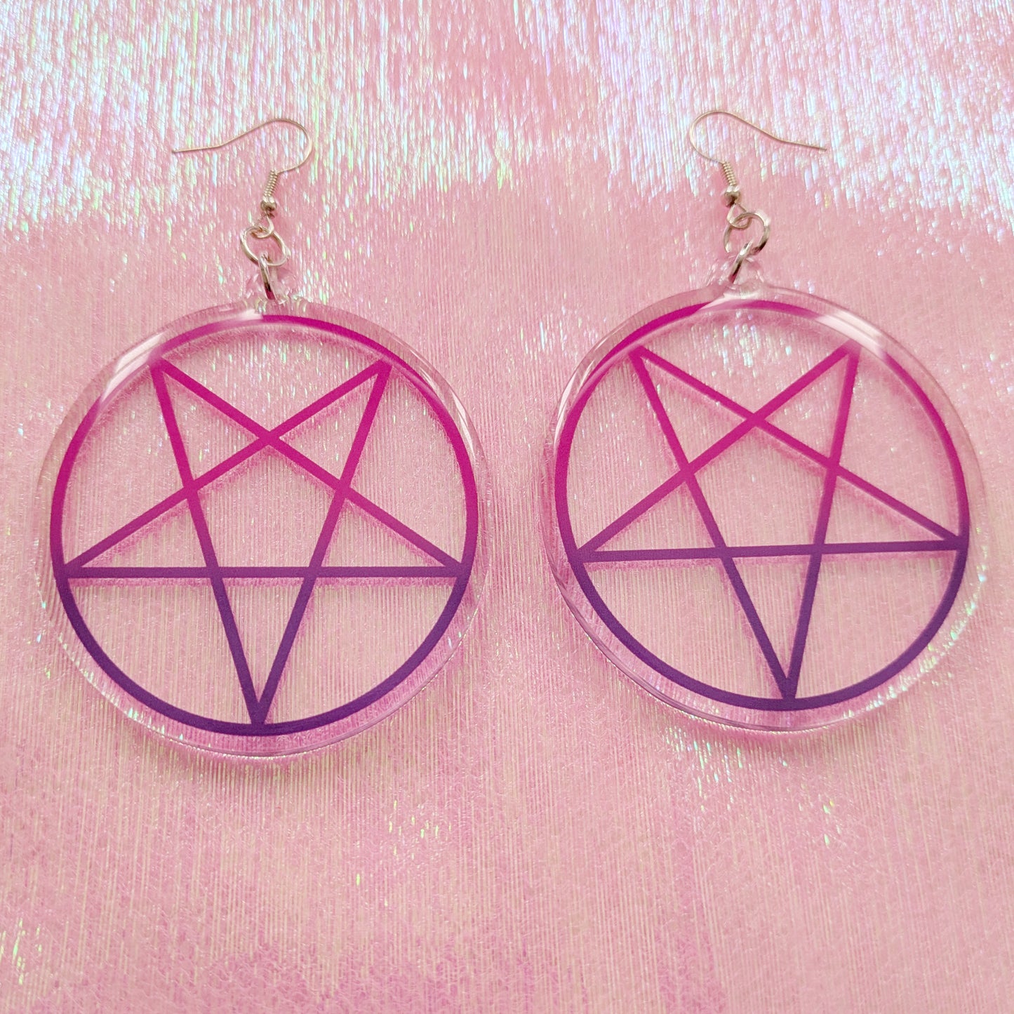 Pink And Purple Inverted Pentagram 2.5 Inch Earrings