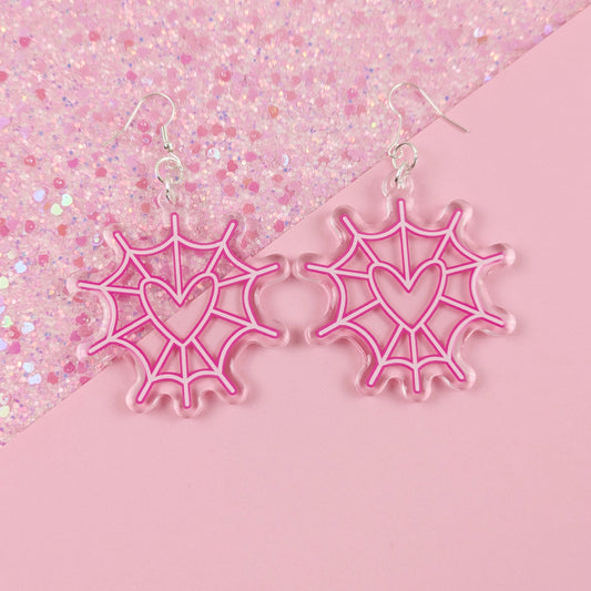 Angel Dust Heart Spiderweb 2 Inch Earrings
