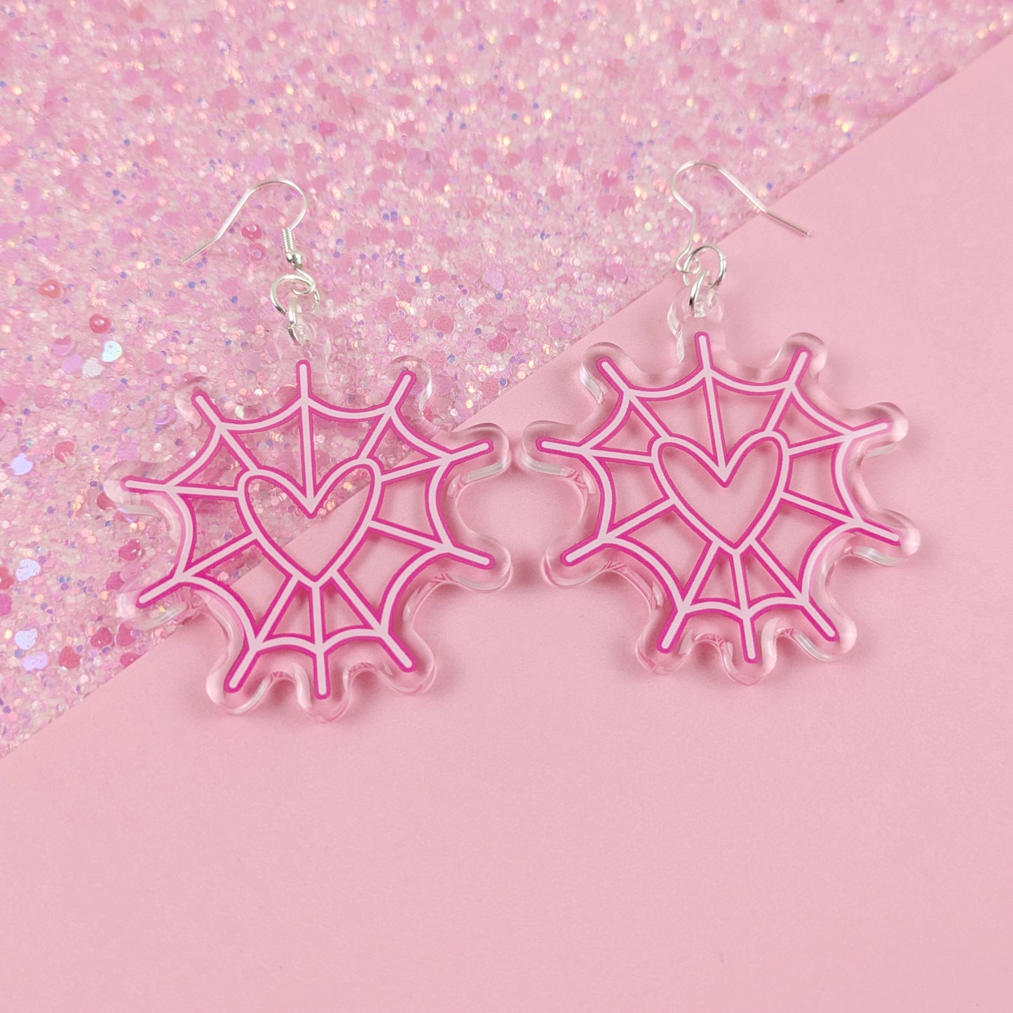 Angel Dust Heart Spiderweb 2 Inch Earrings