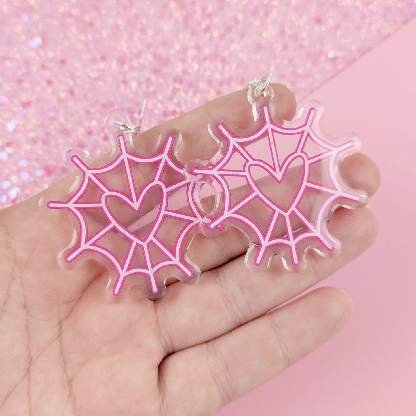 Angel Dust Heart Spiderweb 2 Inch Earrings