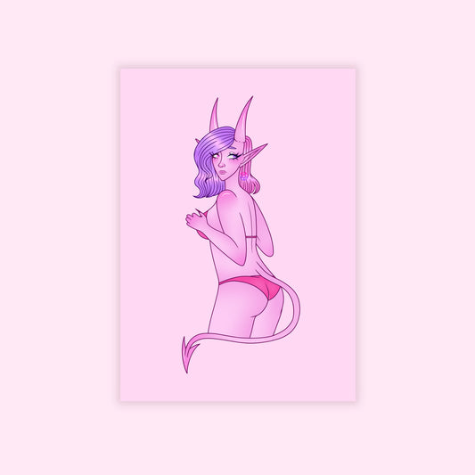 Pink Demon Girl A4 Art Print