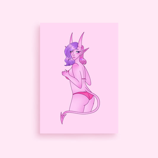 Pink Demon Girl A5 Art Print